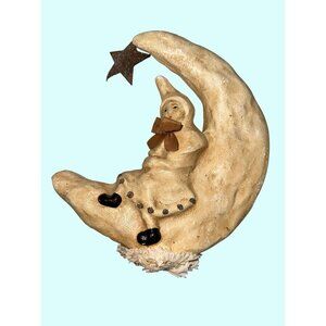 Nicol Sayre Vintage Paper Machet Handcrafted Moon & Star Ornament With Sitting F